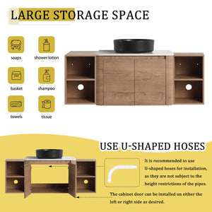 English Elm 54'' Wall-Mounted Bathroom Vanity With Elegant Ceramic Sink, Soft-Close Doors & Ample Storage Shelves W999S00415