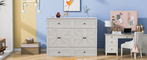 English Elm Full Size Murphy Bed Rattan Cabinet with Storage Drawers and Gold Hardware N708S00005AAK