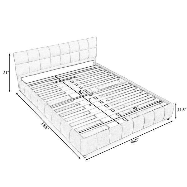 English Elm Queen Chenille Upholstered Platform Bed with Storage Drawers and Padded Headboard Blue+Green W487P235285