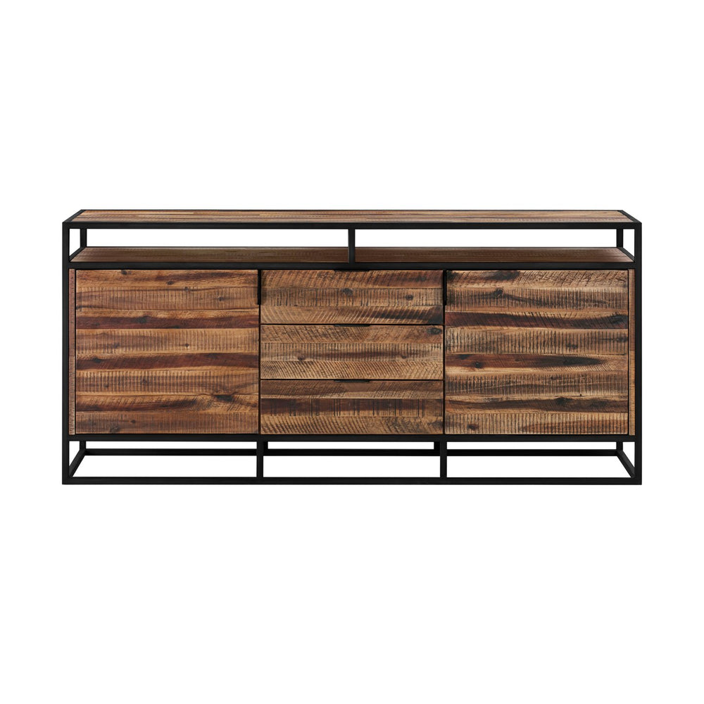 English Elm Ulera Acacia 3-Drawer Sideboard Buffet with Black Metal Frame — Durable, Weatherproof Storage for Home B2736P354398