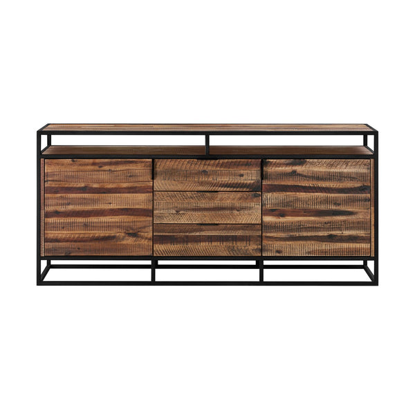 English Elm Ulera Acacia 3-Drawer Sideboard Buffet with Black Metal Frame — Durable, Weatherproof Storage for Home B2736P354398