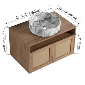 English Elm 30" Wall Mounted Bathroom Vanity Oak Finish Ceramic Art Sink Soft Close Storage W999S00493