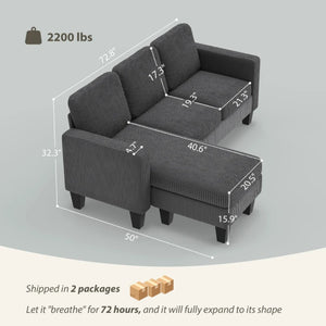 English Elm Conversation Corduroy L-shaped Sectional Sofa Nordic Low-profile Living Room Couch T3971S00115