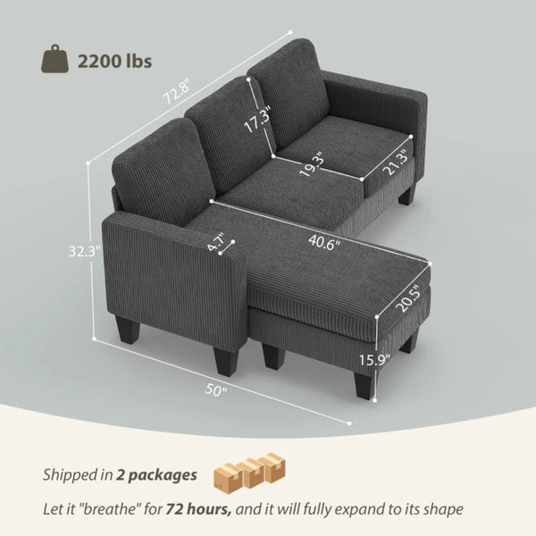 English Elm Conversation Corduroy L-shaped Sectional Sofa Nordic Low-profile Living Room Couch T3971S00115