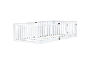 English Elm Twin House Frame Floor Bed Rubberwood with Roof Canopy and Safety Rails for Kids White W504P429538