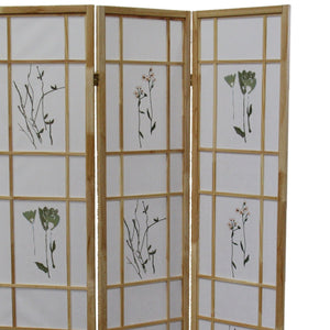 English Elm 70" Elegant Shoji-Style 3-Panel Room Divider Screen With Floral Print - Natural Solid Pine Design B072115966