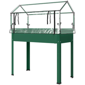 English Elm Modern Raised Steel Garden Bed with Greenhouse Cover for Year Round Outdoor Growing T3971P467392