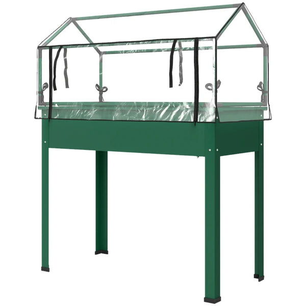 English Elm Modern Raised Steel Garden Bed with Greenhouse Cover for Year Round Outdoor Growing T3971P467392