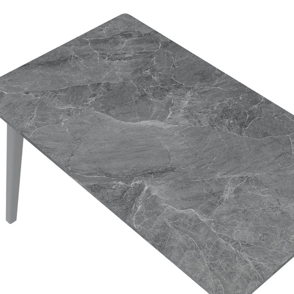 English Elm Portrush Mid-century Dining Table Marble Finish Top with Tapered Solid Wood Legs B127P495092