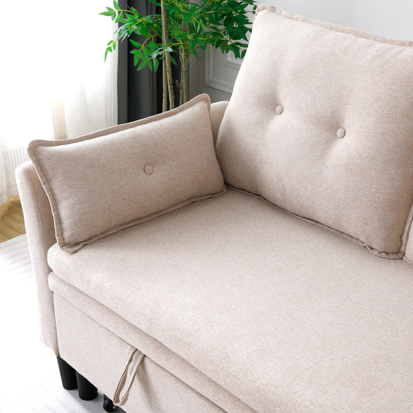 English Elm L-Shaped Reversible Chaise Sectional Sofa with Storage and Fold-Out Bed Cotton-Linen Modern Design Beige W3371S00024