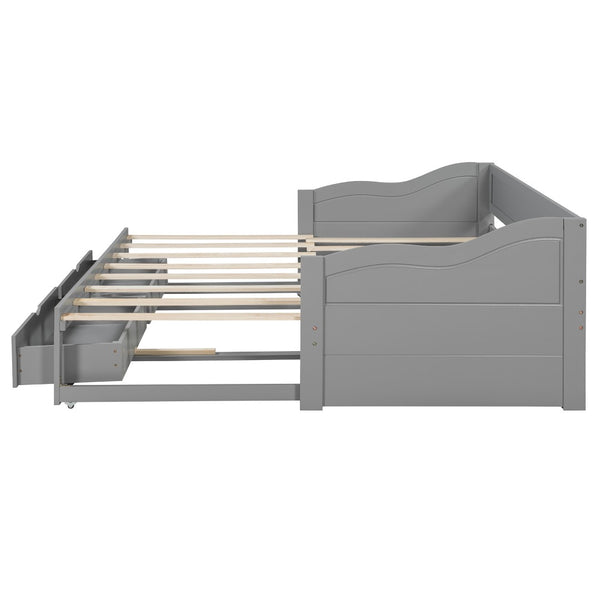 English Elm Wooden Twin Daybed with Pull Out Trundle and Dual Storage Drawers for Guest Rooms Gray LP000519AAE-1