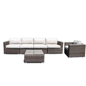 English Elm Fully Assembled 5-Seat Wicker Patio Set – All-Weather Outdoor Sofa With Cushions For Comfort & Style B120S00254