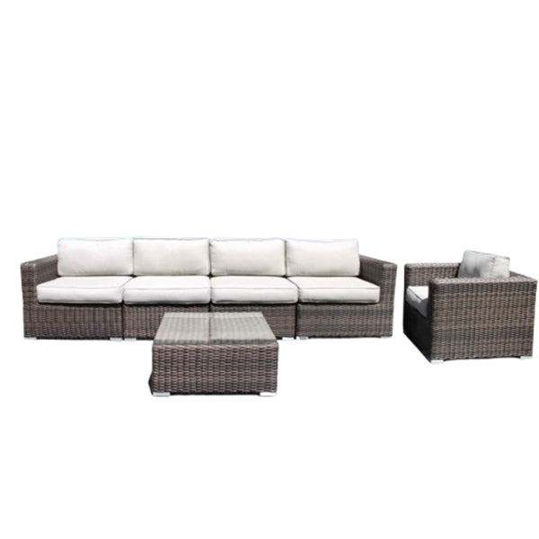 English Elm Fully Assembled 5-Seat Wicker Patio Set – All-Weather Outdoor Sofa With Cushions For Comfort & Style B120S00254