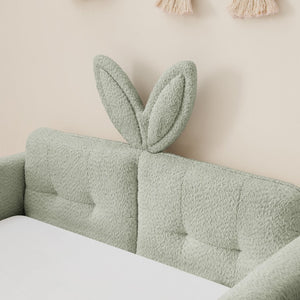 English Elm Twin Boucle Upholstered Kids Bed Whimsical Rabbit Ear Headboard with Safety Rail Cyan W1413P407489