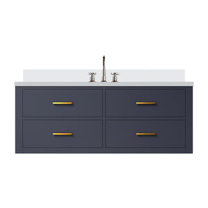 English Elm Blue Single Sink Bath Vanity Set - 48" Stylish Wood Cabinet With Cultured Marble Top & Faucet Included B2731P258008