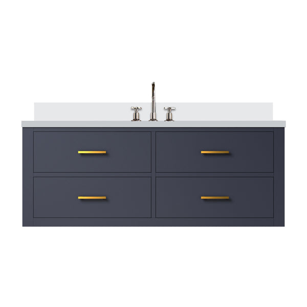 English Elm Blue Single Sink Bath Vanity Set - 48" Stylish Wood Cabinet With Cultured Marble Top & Faucet Included B2731P258008