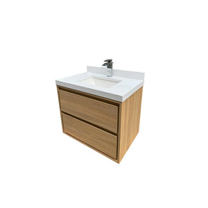 English Elm 30"w*19.69''d*25.59''h Floating Bathroom Vanity White Stone Top Ceramic Basin Cabinet T3785S00016