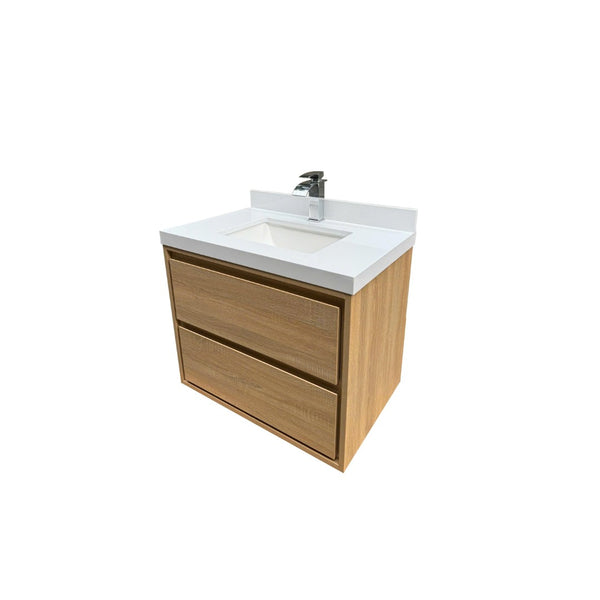 English Elm 30"w*19.69''d*25.59''h Floating Bathroom Vanity White Stone Top Ceramic Basin Cabinet T3785S00016