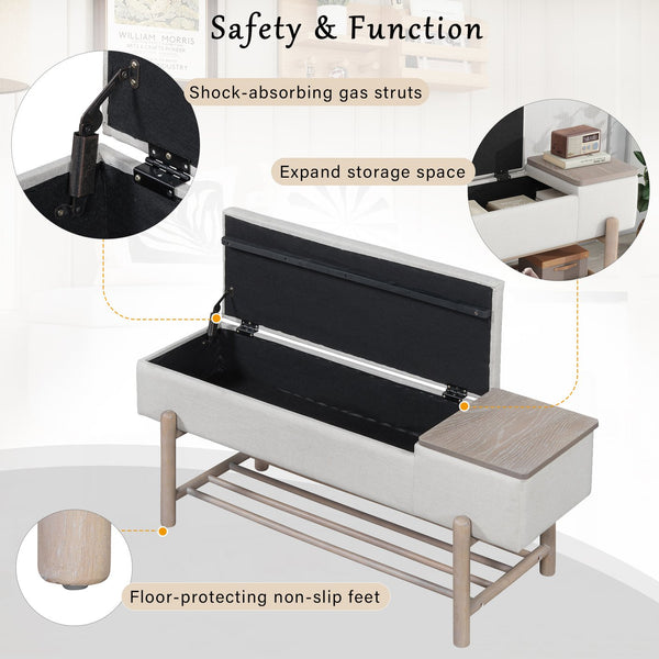English Elm TREXM Farmhouse Upholstered Storage Bench with Lift-Top Hidden Compartment and Shoe Rack, Durable Comfort Natural N715P308014N