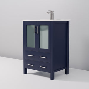 English Elm Navy Blue Bath Vanity Set With White Ceramic Top & Chrome Faucet - Compact Style For Small Spaces B2731P260508