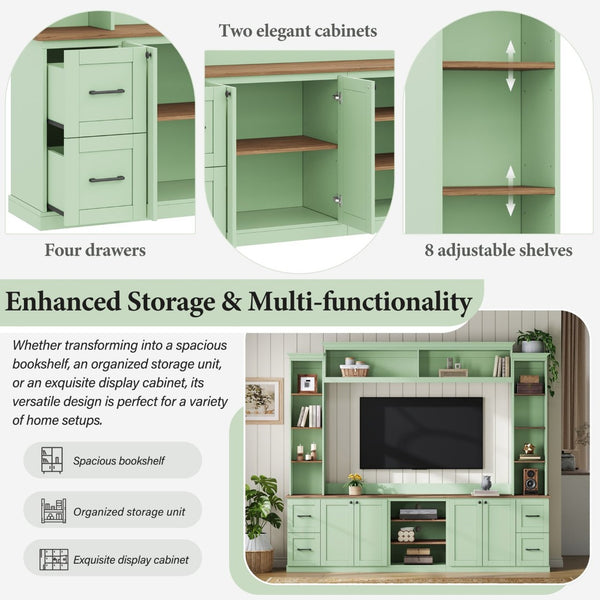 English Elm Unique Low Profile Media Console with Led Lighting Glass Shelves Fits Tvs to 105 Mint Green N721S000077M