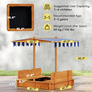 English Elm Kids Fir Wood Outdoor Sandbox with Canopy Shade Cover and Two Removable Benches T3971P438652