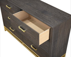 English Elm 1pc Contemporary 4-Drawer Storage Chest with Metal Handles and Luxe Metallic Accents for Bedroom Gold,Gray 61.02 L x 19.49 W x 40.59 H B2741P353125