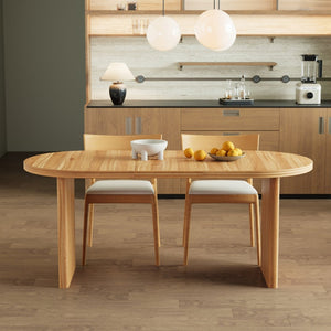 English Elm 55.11"-70.86" Extendable Dining Table with Sculpted Striped Legs Seats Six in Modern Style Natural Walnut W757P411752