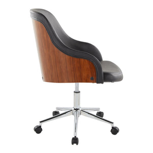 English Elm Office Task Chair with Walnut Wood Base Faux Leather Seat and Chrome Swivel B202P474172