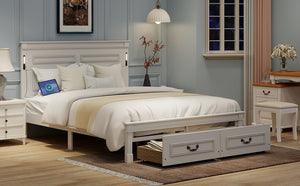 English Elm Queen Farmhouse Pinewood Storage Bed with Led Lighting Usb Charging and Panel Headboard White W504P391013