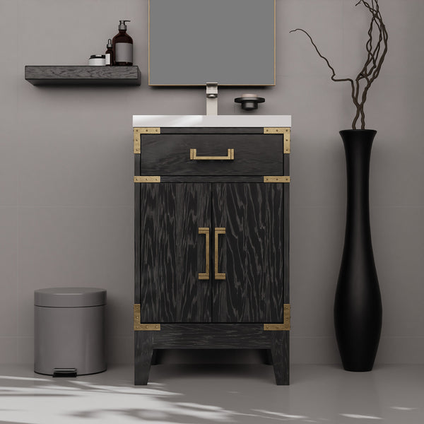 English Elm Black Oak Single Bath Vanity 20" W X 18" D With Acrylic Top, Faucet & Soft-Close Storage Cabinet B2731P260889