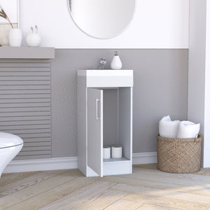 English Elm Madrid 16" Bathroom Vanity Single Door White with Resin Sink, Metal Handle, Space-Saving Cabinet and Shelf B200S00392
