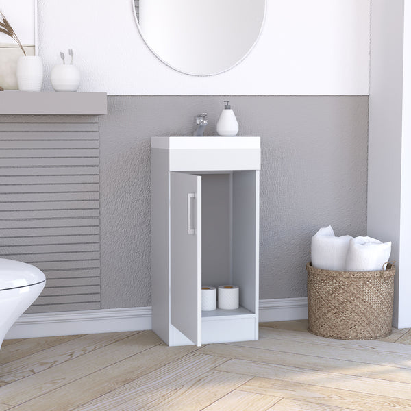 English Elm Madrid 16" Bathroom Vanity Single Door White with Resin Sink, Metal Handle, Space-Saving Cabinet and Shelf B200S00392