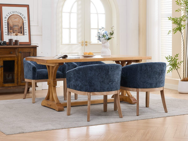 English Elm Mid Century Barrel Accent Chair Chenille Upholstery Rubberwood Legs Dining Room Blue W1143P449337