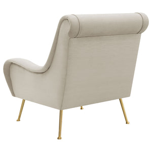 English Elm Lundy Stone Tight Cushion Accent Chair — Romantic Mid-Century Modern Upholstered Seat with Gold Legs, Textured Welt Details and Sloped Arms for Transitional Living Spaces B062P358334