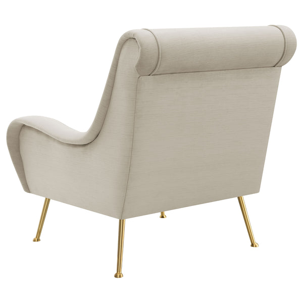 English Elm Lundy Stone Tight Cushion Accent Chair — Romantic Mid-Century Modern Upholstered Seat with Gold Legs, Textured Welt Details and Sloped Arms for Transitional Living Spaces B062P358334