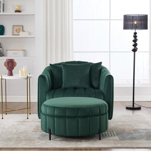 English Elm 40.35"W Stylish Green Velvet 360° Swivel Accent Barrel Chair & Storage Ottoman With 3 Pillows W3118S00010