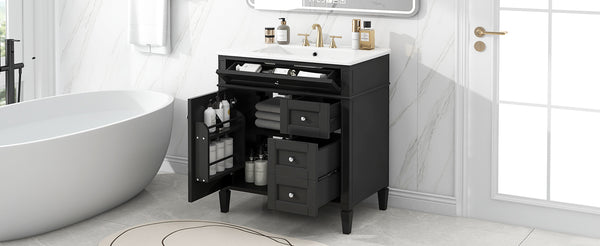 English Elm 30'' Modern Bathroom Vanity With Ceramic Sink, 2 Drawers & Tip-Out Storage For Stylish Organization N710P250194B