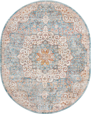 Unique Loom Newport Elms Machine Made Medallion Rug Blue, Ivory/Light Blue/Rust Red/Terracotta/Yellow/Pink 7' 10" x 10' 2"