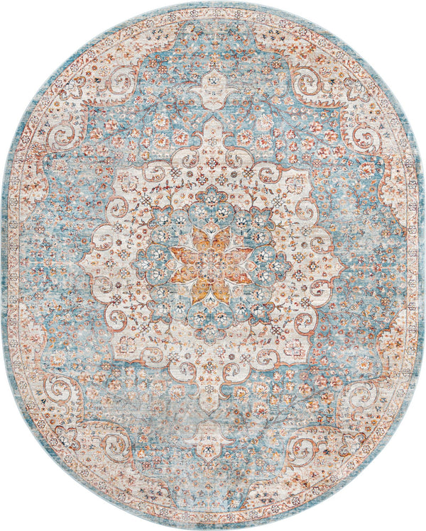 Unique Loom Newport Elms Machine Made Medallion Rug Blue, Ivory/Light Blue/Rust Red/Terracotta/Yellow/Pink 7' 10" x 10' 2"