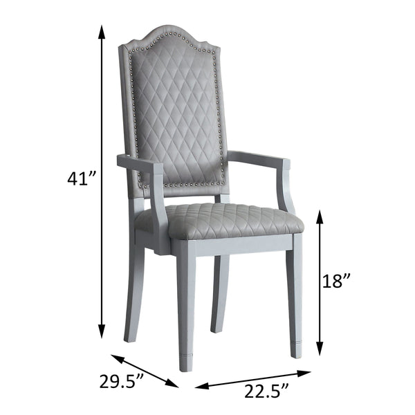 English Elm Two Two Tone Grey Upholstered Arm Chairs Set of 2 — Diamond Grid, Nailhead Trim, Pearl Grey Finish, Luxe Seating for Dining or Office B062P185700