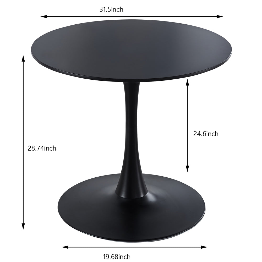 English Elm 31.5"Black Tulip Mid-Century Pedestal Dining Table for 2-4, Round MDF Top, Durable Metal Base, Stylish Finish W234P249443