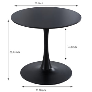 English Elm 31.5"Black Tulip Mid-Century Pedestal Dining Table for 2-4, Round MDF Top, Durable Metal Base, Stylish Finish W234P249443