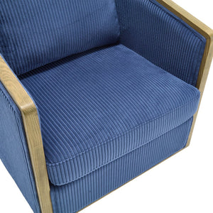 English Elm Corduroy Swivel Barrel Chair with Sturdy Wood Frame & Metal 360° Base, Plush Corduroy Comfort Pop Navy W395P220273