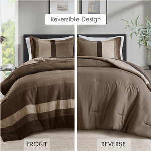 JLA Home Comfort Spaces - Pieced Faux Suede Comforter Set with Transitional Pieced Stripe, Lightweight Warmth & Machine Washable Brown AM10-0031
