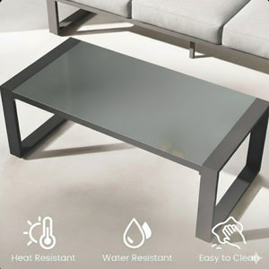 English Elm All-weather Aluminum 5 Seat Outdoor Conversation Set with Tempered Glass Table Beige+Grey B082S00116