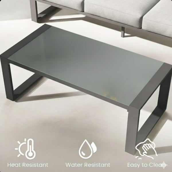 English Elm All-weather Aluminum 5 Seat Outdoor Conversation Set with Tempered Glass Table Beige+Grey B082S00116