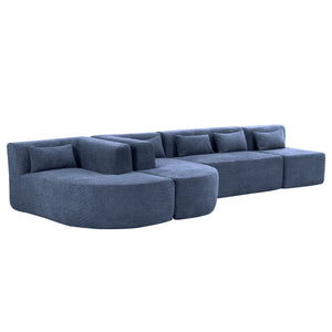 English Elm 144" Upholstered L-Shape Sofa with Bouclé Fabric, Plush Pocket-Spring Seats & Five Pillows for Living Room Blue N719S001850C
