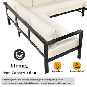English Elm U_style Outdoor U-shaped Sectional with Iron Frame and Ultra Thick Foam Patio Seating WY000478AAA