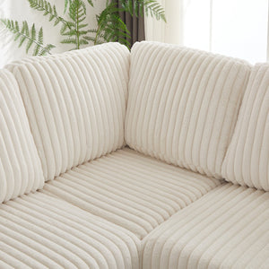 English Elm 110-Inch Oversized Corduroy Corner Sofa with Storage, USB & Cup Holders, Deep Plush Seating Comfort Beige W834S00284